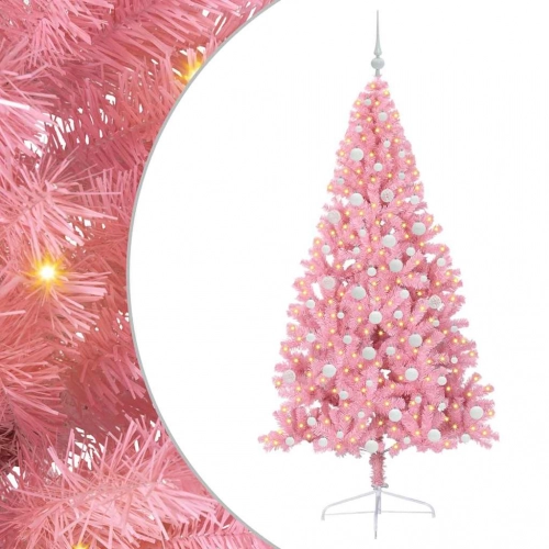 Mākslīgais Led Ziemassvētku Eglīte Su 300 Led Rozā 180 Cm Pvc Vidaxl