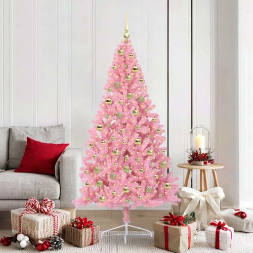 Mākslīgais Led Ziemassvētku Eglīte Su 300 Led Rozā 180 Cm Pvc Vidaxl