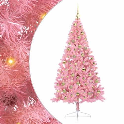 Mākslīgais Led Ziemassvētku Eglīte Su 300 Led Rozā 180 Cm Pvc Vidaxl