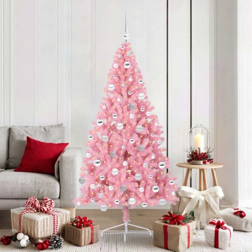 Mākslīgais Led Ziemassvētku Eglīte Su 300 Led Rozā 180 Cm Pvc Vidaxl
