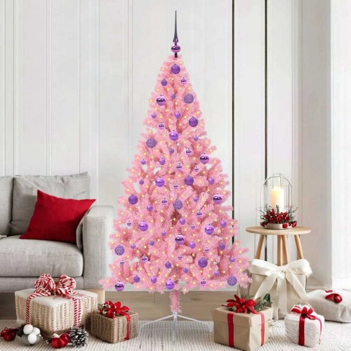 Mākslīgais Led Ziemassvētku Eglīte Su 300 Led Rozā 180 Cm Pvc Vidaxl
