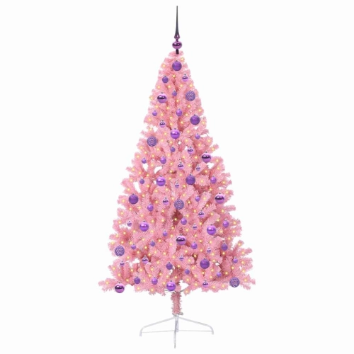 Mākslīgais Led Ziemassvētku Eglīte Su 300 Led Rozā 180 Cm Pvc Vidaxl