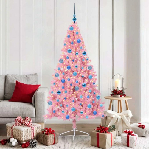 Mākslīgais Led Ziemassvētku Eglīte Su 300 Led Rozā 180 Cm Pvc Vidaxl