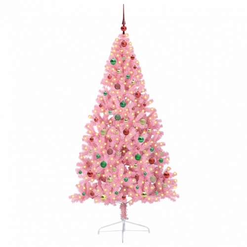 Mākslīgais Led Ziemassvētku Eglīte Su 300 Led Rozā 180 Cm Pvc Vidaxl