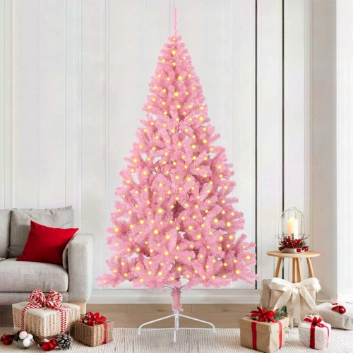Mākslīgais Led Ziemassvētku Eglīte Su 300 Led Rozā 210 Cm Pvc Vidaxl