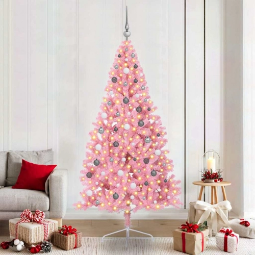 Mākslīgais Led Ziemassvētku Eglīte Su 300 Led Rozā 210 Cm Pvc Vidaxl
