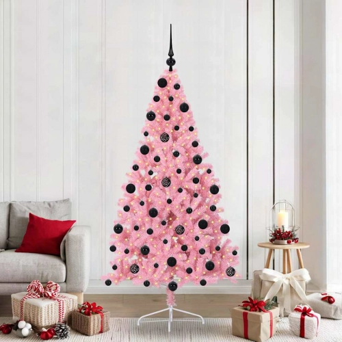 Mākslīgais Led Ziemassvētku Eglīte Su 300 Led Rozā 210 Cm Pvc Vidaxl