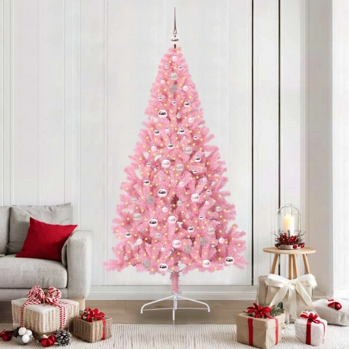 Mākslīgais Led Ziemassvētku Eglīte Su 300 Led Rozā 210 Cm Pvc Vidaxl