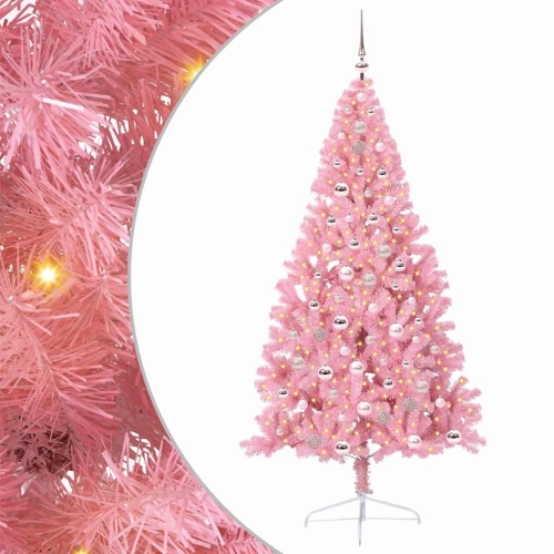 Mākslīgais Led Ziemassvētku Eglīte Su 300 Led Rozā 210 Cm Pvc Vidaxl