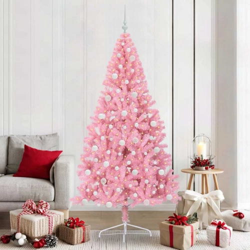 Mākslīgais Led Ziemassvētku Eglīte Su 300 Led Rozā 210 Cm Pvc Vidaxl