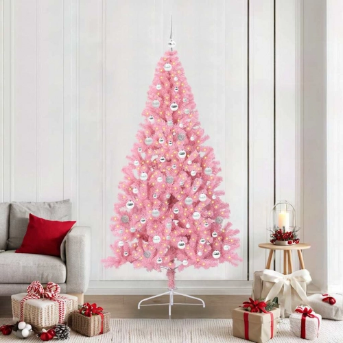 Mākslīgais Led Ziemassvētku Eglīte Su 300 Led Rozā 210 Cm Pvc Vidaxl