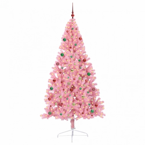 Mākslīgais Led Ziemassvētku Eglīte Su 300 Led Rozā 210 Cm Pvc Vidaxl