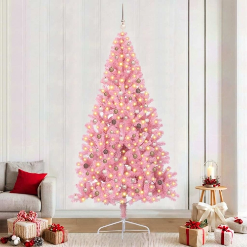 Mākslīgais Led Ziemassvētku Eglīte Su 300 Led Rozā 240 Cm Pvc Vidaxl