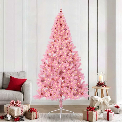 Mākslīgais Led Ziemassvētku Eglīte Su 300 Led Rozā 240 Cm Pvc Vidaxl