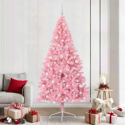 Mākslīgais Led Ziemassvētku Eglīte Su 300 Led Rozā 240 Cm Pvc Vidaxl
