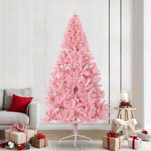 Mākslīgais Led Ziemassvētku Eglīte Su 300 Led Rozā 240 Cm Pvc Vidaxl