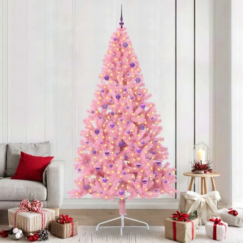Mākslīgais Led Ziemassvētku Eglīte Su 300 Led Rozā 240 Cm Pvc Vidaxl