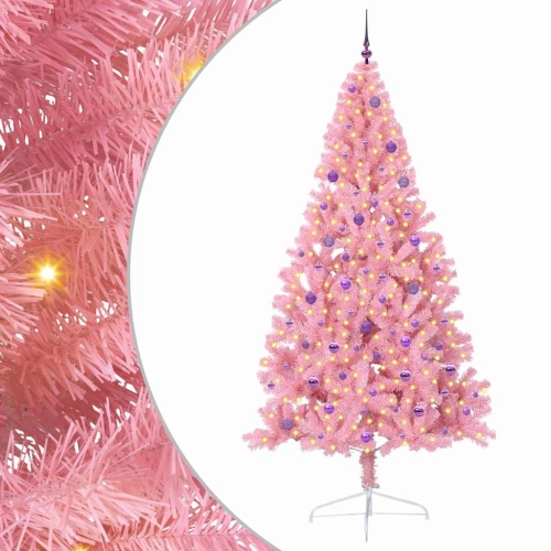 Mākslīgais Led Ziemassvētku Eglīte Su 300 Led Rozā 240 Cm Pvc Vidaxl