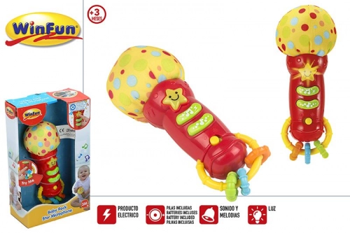 Muzikālais mikrofons ar skaņām un gaismu + grabulis 17 cm no 3 men. CB44232