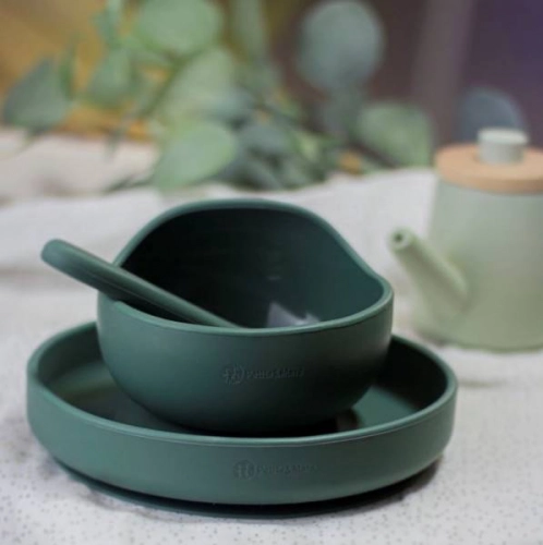 Petite&Mars Take&Match Silikonowy Talerzyk z Przyssawką 6m+ Misty Green