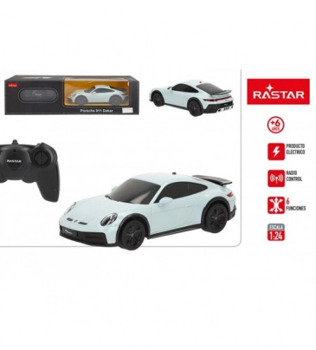 Radio vadāmā mašīna PORSCHE 911 DAKAR 1:24 (baterijas) Rastar 6 virzieni CB41328