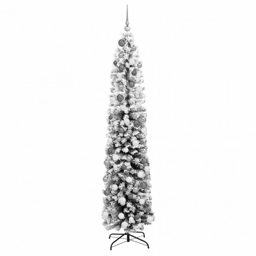 Šaurais Ziemassvētku Koks 300 Led Un Bumbiņu Komplekts Un Sniegs, Zaļš 180 Cm Vidaxl
