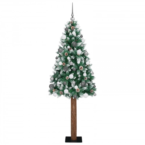 Šaurais Ziemassvētku Koks Led & Bumbu Komplekts Zaļš 210 Cm Pvc Vidaxl