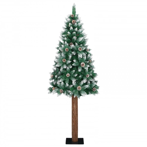 Šaurais Ziemassvētku Koks Led & Bumbu Komplekts Zaļš 210 Cm Pvc Vidaxl