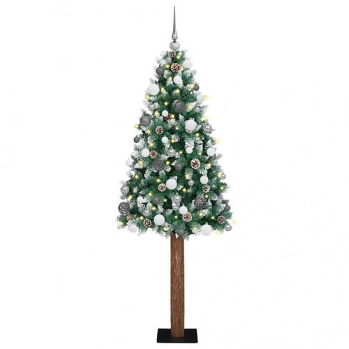 Šaurais Ziemassvētku Koks Led & Bumbu Komplekts Zaļš 210 Cm Pvc Vidaxl