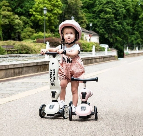 Bērnu skrejritenis ar sēdekli Scootandride Highwaykick 2in1 + regulējama ķivere bērniem (45-51) Rose