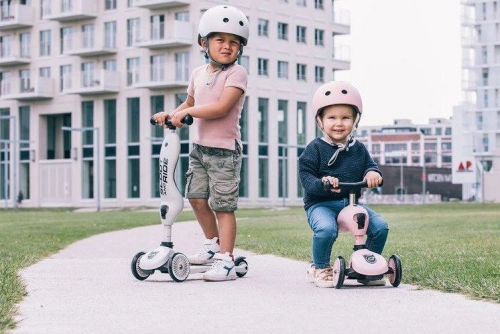 Bērnu skrejritenis ar sēdekli Scootandride Highwaykick 2in1 + regulējama ķivere bērniem (45-51) Rose