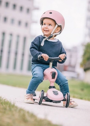 Bērnu skrejritenis ar sēdekli Scootandride Highwaykick 2in1 + regulējama ķivere bērniem (45-51) Rose