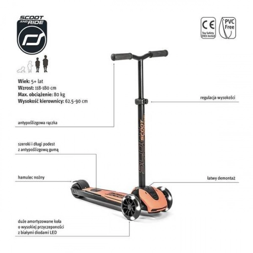Scootandride Highwaykick 5 LED Hulajnoga Składana Ze Świecącymi Kółkami 5+  Peach