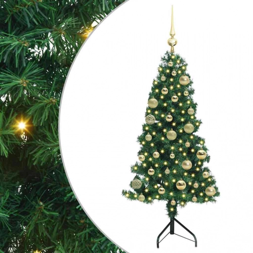 Stūra Mākslīgais Ziemassvētku Koks Zaļa 120 Cm Pvc Un Metāls Vidaxl