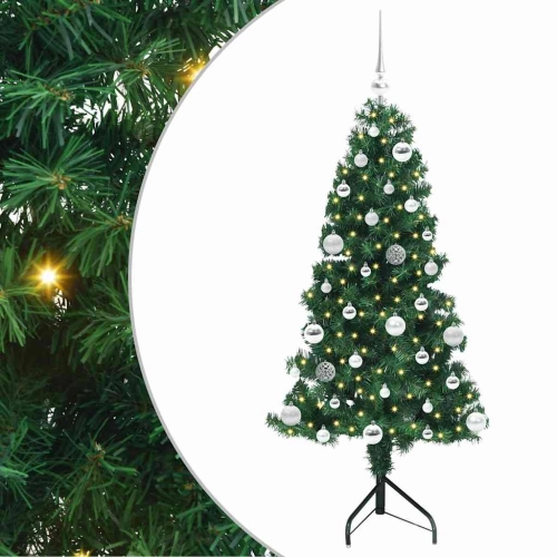 Stūra Mākslīgais Ziemassvētku Koks Zaļa 150 Cm Pvc Un Metāls Vidaxl