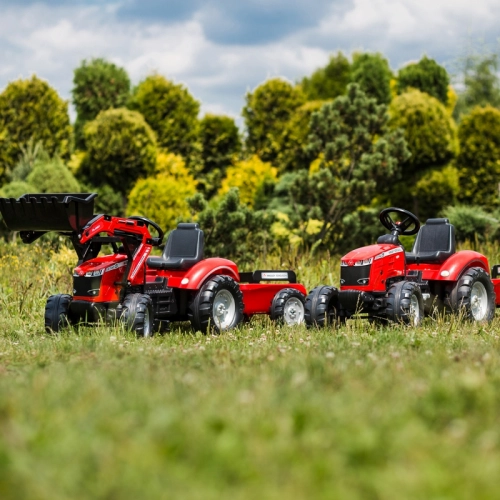 Traktors ar pedāļiem ar kausu un piekabi FALK Massey Ferguson Red