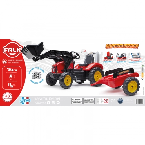 Traktors ar pedāļiem ar kausu un piekabi FALK Red Supercharger