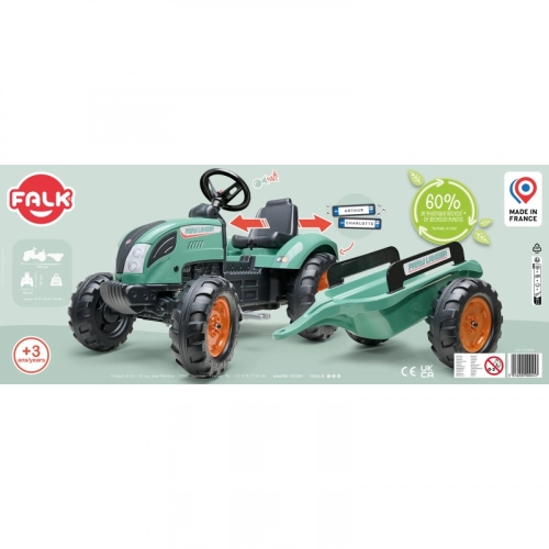 Traktors ar pedāļiem ar piekabi FALK Landini Green