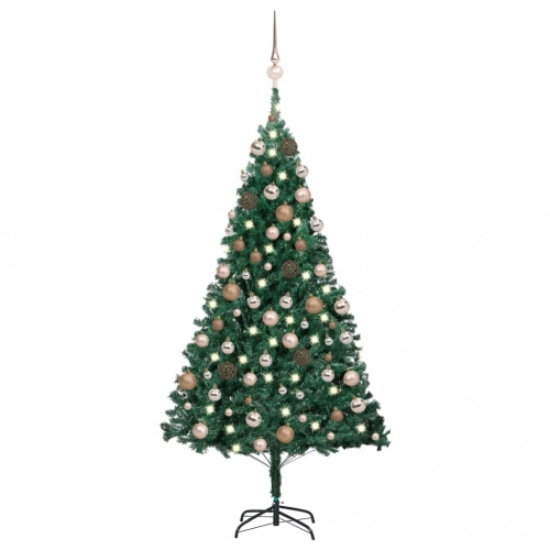 vidaXL izgaismota mākslīgā Ziemassvētku egle ar rotājumiem, 120cm, PVC