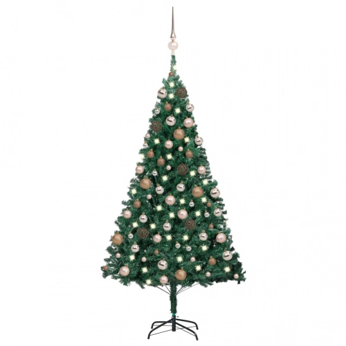 vidaXL izgaismota mākslīgā Ziemassvētku egle ar rotājumiem, 150cm, PVC