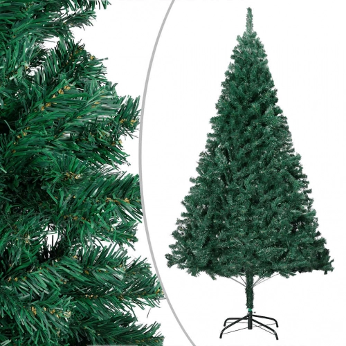 vidaXL izgaismota mākslīgā Ziemassvētku egle ar rotājumiem, 150cm, PVC
