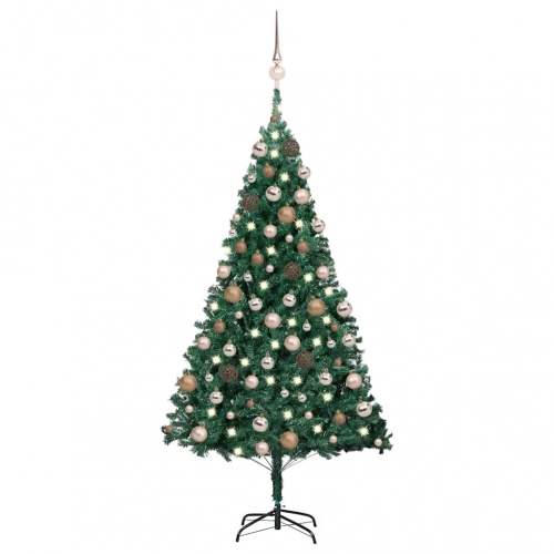 vidaXL izgaismota mākslīgā Ziemassvētku egle ar rotājumiem, 180cm, PVC