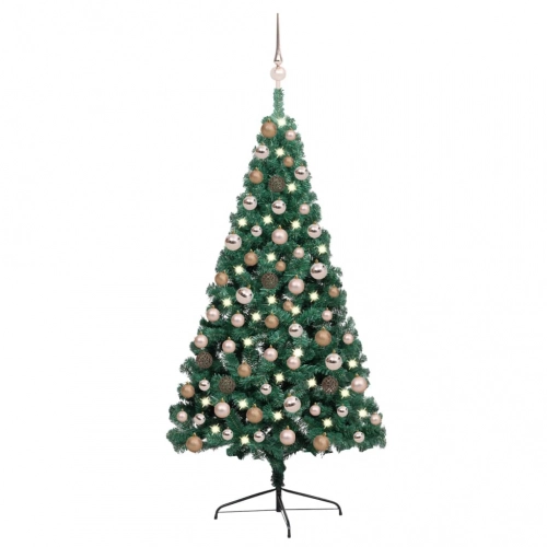 vidaXL izgaismota Ziemassvētku egle ar rotājumiem, zaļa, 120 cm