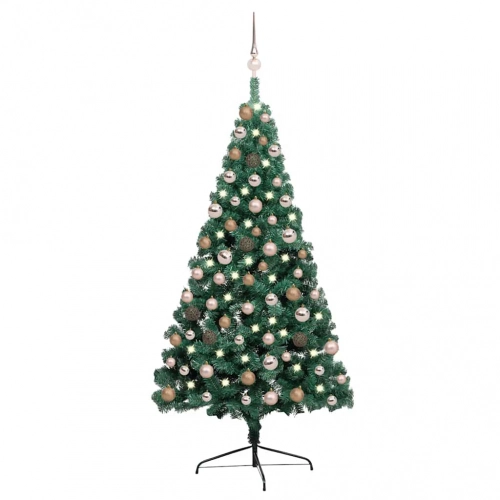 vidaXL izgaismota Ziemassvētku egle ar rotājumiem, zaļa, 150 cm