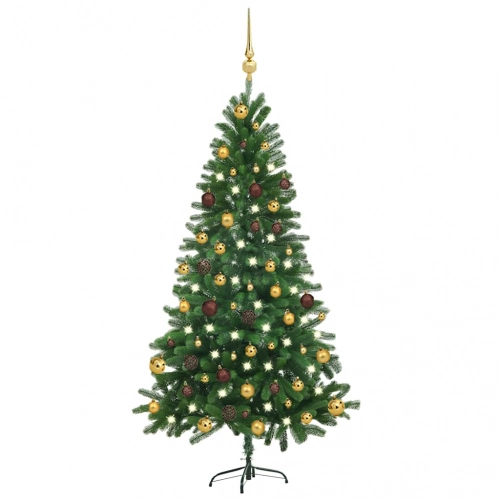 vidaXL izgaismota Ziemassvētku egle ar rotājumiem, zaļa, 150 cm