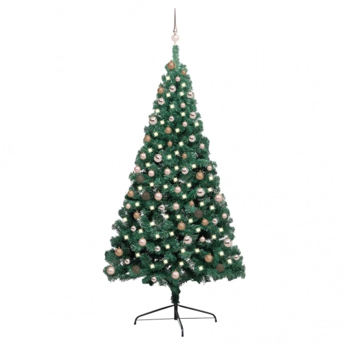 vidaXL izgaismota Ziemassvētku egle ar rotājumiem, zaļa, 210 cm