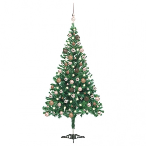 vidaXL mākslīgā Ziemassvētku egle ar rotājumiem, 120 cm, 230 zari