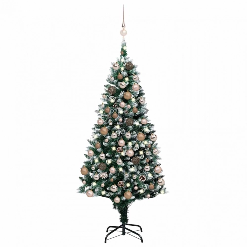 vidaXL mākslīgā Ziemassvētku egle ar rotājumiem un čiekuriem, 150 cm