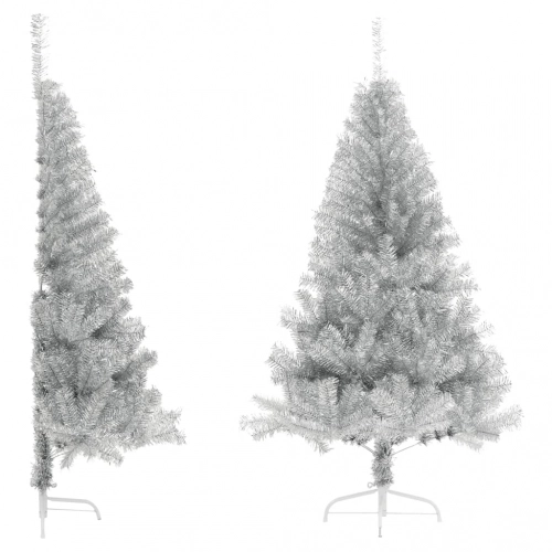 vidaXL mākslīgā Ziemassvētku egle ar statīvu, 120 cm, sudrabaina, PET