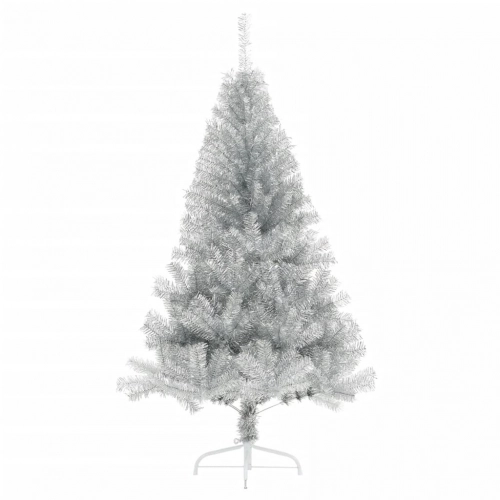vidaXL mākslīgā Ziemassvētku egle ar statīvu, 120 cm, sudrabaina, PET